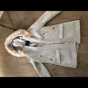 JCrew chateau Parka italian stadium cloth wool with faux fur hood